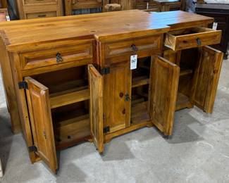 Lot 116 - Light Stained Dresser with Cabinets & Drawers