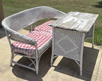 Lot 181- White Wicker Patio Furniture