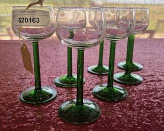 Lot 72- Emerald Green Stem Wine Glasses