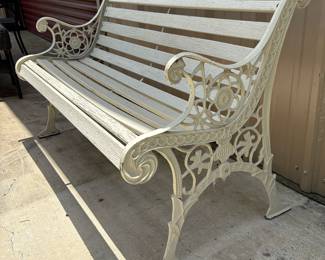 Lot 183- White Metal & Wooden Outdoor Bench