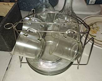Glass cups and plates with holder