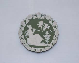 Antique green and white jasper ware plaque