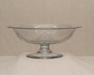 A vintage beautifully etched clear glass footed compote