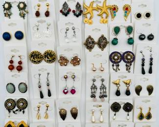 More fabulous vintage costume jewelry earrings – clips and posts – Faux Pearl, rhinestones, aurora borealis crystal, metal, glass; from dangles to buttons to hoop styles