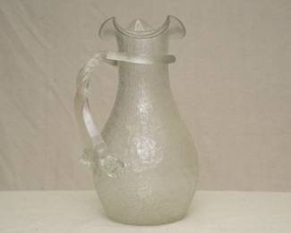 More views of the rare Boston & Sandwich Glass Company blown overshot crackle clear glass pitcher with applied collar and handle, circa 1870-1888