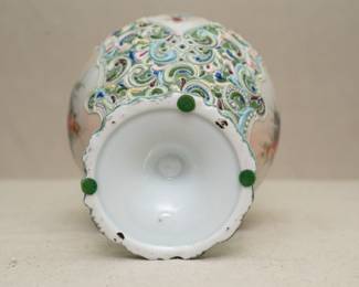 A closer view of the antique Japanese style heavy moriage hand painted porcelain ewer
