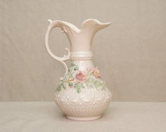 Belleek Ireland porcelain 'Aberdeen' ewer vase with applied sprays of roses and forget-me-nots