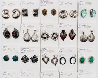 Vintage sterling silver earrings in many styles, somewith with polished natural stone, abalone shell, moonstone,