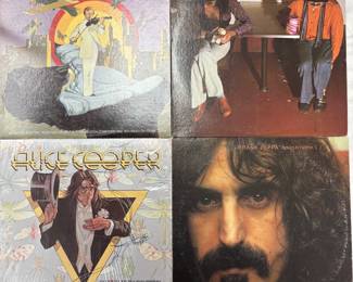 Vintage record albums King Kong: Jean-Luc Ponty Plays the Music of Frank Zappa; Frank Zappa / Beefheart / Mothers: Bongo Fury; Alice Cooper Welcome to My Nightmare; Frank Zappa - Apostrophe