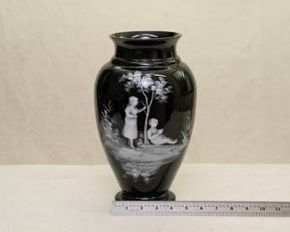 A Mary Gregory Black Amethyst art glass vase