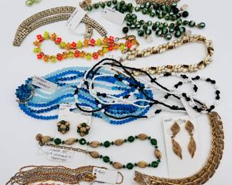 Vintage costume jewelry necklaces, earrings and bracelets including Coro, Lisner, Crown Trifari, Langani Germany, Monet, and contemporary Trifari