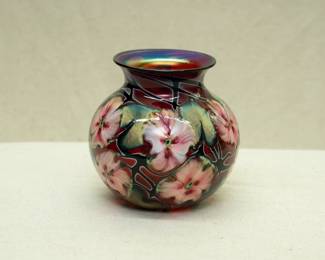 A vintage art glass vase by Charles Lotton, Multi Flora design, signed and dated 1991
