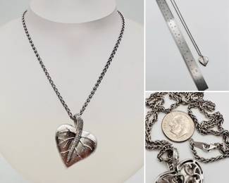 EFFY Jewelry sterling silver leaf / heart pendant necklace with pave set stones on silver chain.