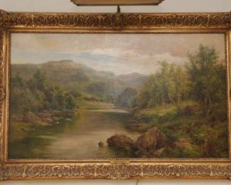 Signed oil painting "On the Conway" by Henry H. Parker (British, 1858-1930)