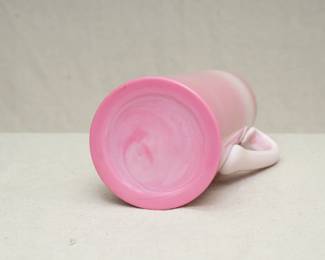 Base of the graceful late 19th century shiny peach blow / wild rose glass pitcher, possibly Mt. Washington or New England Glass Company