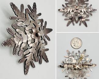 Abbott Gotshall modernist sterling silver snowflake brooch