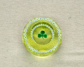 Another view of the Caithness paperweight, Emerald Shamrock, Scotland