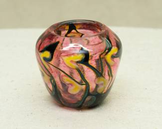 A small art glass vase by Charles Lotton, Multi Flora design