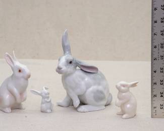 Four porcelain rabbit figurines, Danish and German