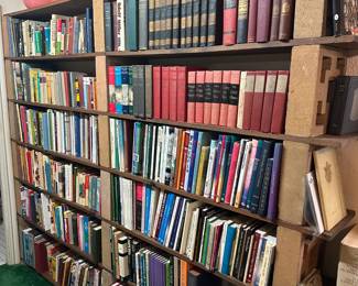 Vintage Pyrex turquoise and pink mixing bowls, and hundreds of books on glass, gardening, jewelry, travel, history, World War II, and more (plus that the mid century modern patio block bookcase is for sale too!) and hundreds of books on glass, gardening, jewelry, travel, history, World War II, and more (plus that the mid century modern patio block bookcase is for sale too!)