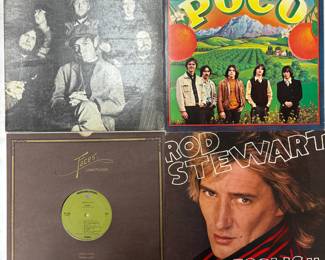 Vintage vinyl records: Eric Burden & The Animals – Every One of Us, Poco – Self titled album, Faces – Long Player, Rod Stewart – Foolish Behaviour