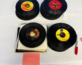 Vintage vinyl, classic 45 records, including ones featuring Aretha Franklin, The Beatles, Joan Jett & The Blackhearts, James Brown, Dusty Springfield, Stevie Wonder, The Temptations, Jan & Dean, Marvin Gaye, Steppenwolf, Dionne Warwick, Chubby Checker, The Young Rascals, The Miracles, Sam & Dave, Simon & Garfunkel, The Platters, and many more! Single 45 records, singles, 45 RPM records, vinyl singles, retro records, give them a spin.