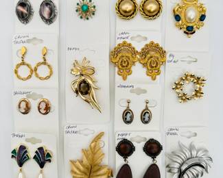 Costume jewelry earrings and brooches / pins from Whiting Davis, Crown Trifari, Danecraft, Trifari, Brooks, Coro, Carolee, Carol Dauplaise, Wedgwood, Robert Rose