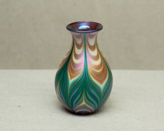 A Charles Lotton art glass vase, pulled feather design, signed and dated 1998