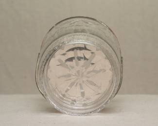 Base of the antique American brilliant-cut and etched glass & silver plated handle ice bucket with strainer insert