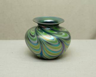 A Charles Lotton art glass vase, pulled drape design, signed and dated 1989.