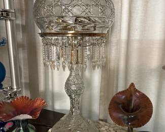 A brilliant cut glass mushroom dome table lamp