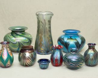 Some of the collection of Charles Lotton Studios art glass available at this sale - these are original American art glass items signed and dated by the late Charles Lotton.