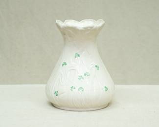 A vintage Belleek Daisy and shamrock porcelain vase, marked to base with Belleek Fermanagh Ireland stamp and hand written Ciara '94
