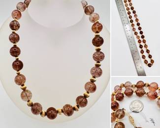 Gorgeous rutilated quartz beaded necklace with 14k gold clasp