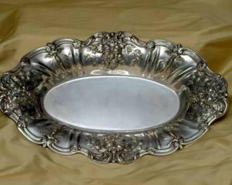 Another view of the sterling silver Reed & Barton Francis I oval bread tray, date stamp for 1951