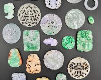 Reverse view of the beautiful carved Chinese jade and other hard stone pieces