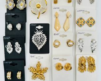 Costume jewelry earrings and pin from Monet, Swarovski, Napier