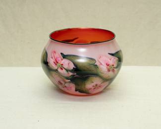 Art glass vase by the late glass artist Charles Lotton, cased glass, Multi Flora design, signed and dated 1988.