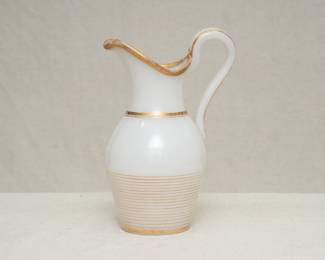 French white crystal opaline glass pitcher with gilding decoration, late 19th century
