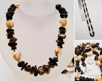 Natural polished stone beaded necklace with 14k gold clasp