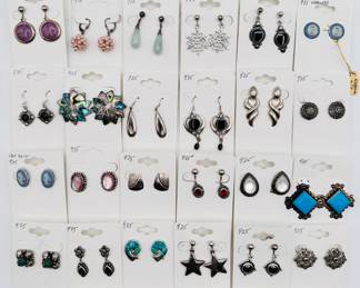Sterling silver pierced earrings, with a few clips or screw backs. A variety of styles and colors for your costume jewelry collection