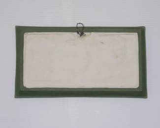 Reverse view of antique rectangular green and white Jasper ware plaque