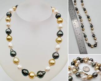 14k gold multicolor South Sea baroque pearls necklace