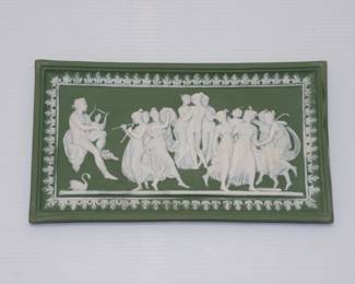Antique rectangular green and white Jasper ware plaque