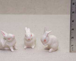 Three Goebel porcelain white rabbit figurines