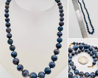 Blue and purple tone beaded necklace with 14k gold clasp