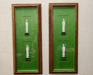 Chinese carved figurines in shadowbox frames