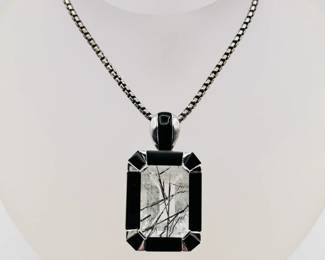 Another view of that fantastic sterling silver art deco style framed rutilated quartz pendant necklace