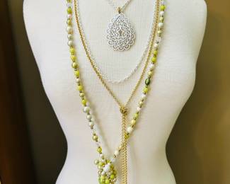 So many styles and brands of of necklaces at this sale - In descending order shown here are Key Trifari, Trifari, Taylor Ltd, Crown Trifari, Marshall Field