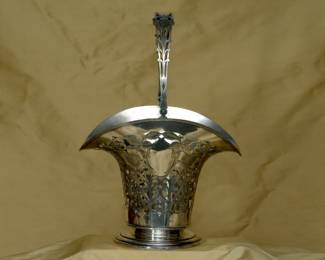 HUGE Antique sterling silver pierced basket with swing handle; Birmingham, England makers mark